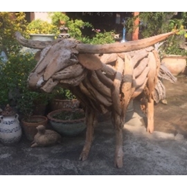 柚木造型牛擺飾-y15594木.竹.根雕